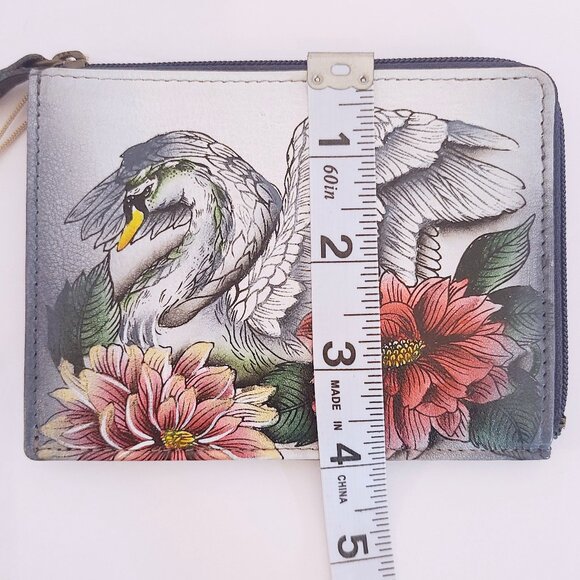 Anuschka Genuine Leather RFID Blocking Card Holder – Swan & Floral Design - Picture 2 of 7
